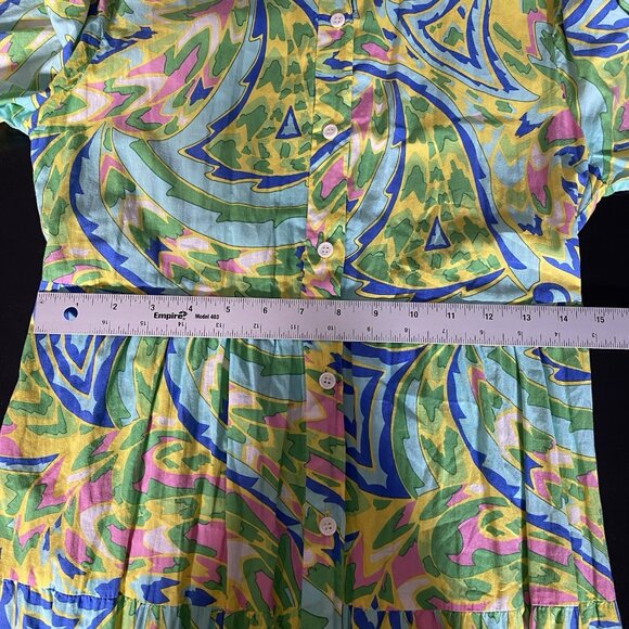 Zara Maxi Shirt Dress M Printed Colorful Vibrant Maximalism Lightweight Tiered - Picture 14 of 16